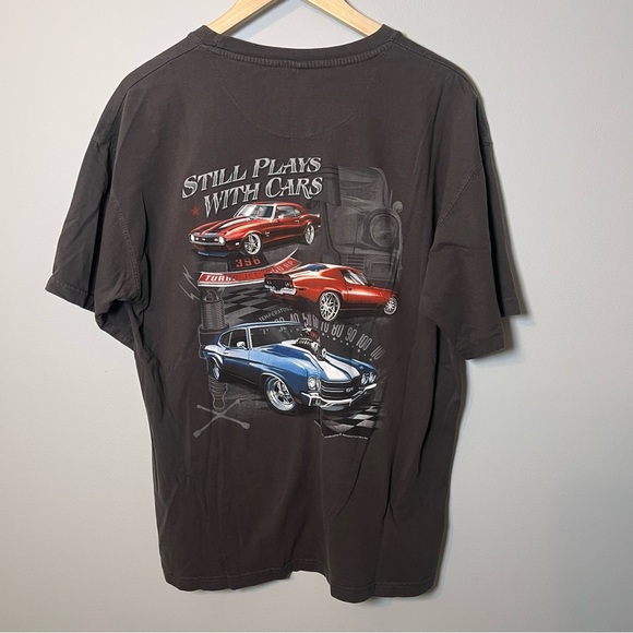 “Still Plays With Cars” T-Shirt Mens XL Chevrolet GM Chevy Gray Short Sleeve Tee - Picture 1 of 6